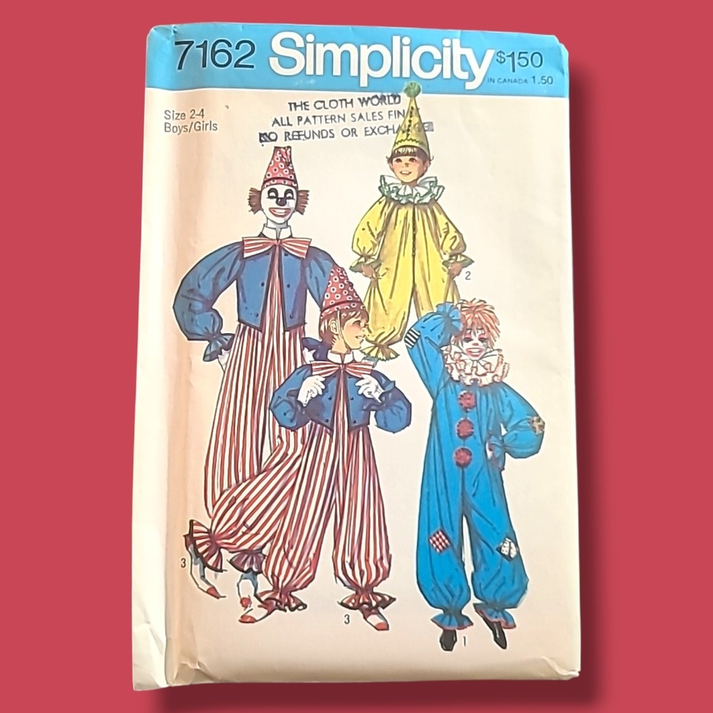 Vintage Simplicity 7162 Clown Costume Sewing Pattern Uncut FF Boys Girls